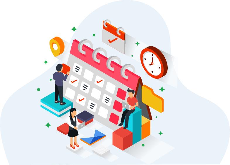 Team planning employee leave on a large calendar with approvals